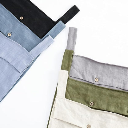 Linen Hanging Laundry Bag, 100% Linen Over The Door Laundry Hamper with Buttons and Zipper, Space Saving Door Hampers for Laundry Dirty Clothes Home Travel, Blue