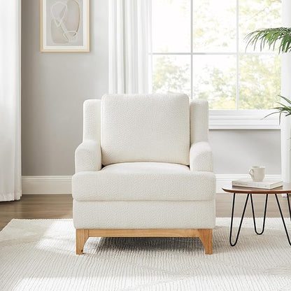 Oversized Accent Chair, Modern Boucle Armchair with Wood Legs, Modern Reading Chair with Thick Cushion, Comfy Chairs for Living Rooms, Bedrooms, Reading nooks and Apartments