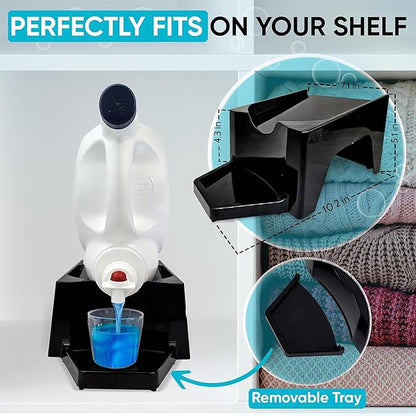 TidyFriend 3 Pack Laundry Detergent Dispenser with Tray & Strap, Laundry Soap Dispenser with Non-Slip Rubber Feet for Washing Room Organization, Easy Pour (Black)