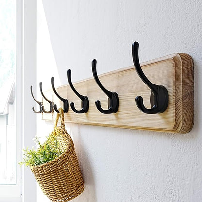 Dseap Coat Rack Wall: 24" Long, Patented, Heavy-Duty, 6-Double-Hooks Wooden Wall Mounted Coat Rack Coat Hanger Hook Rail for Winter Coats Hat Jacket Clothing, Light Brown, Pack of 2