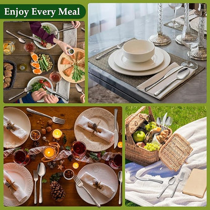 Aisoso 60-Piece High-End Silverware Set with Stone Patterned Handle Mirror Finished Stainless Steel Serving Utensils for 12, Durability and Dishwasher Safe for Home, Restaurant, Weddings