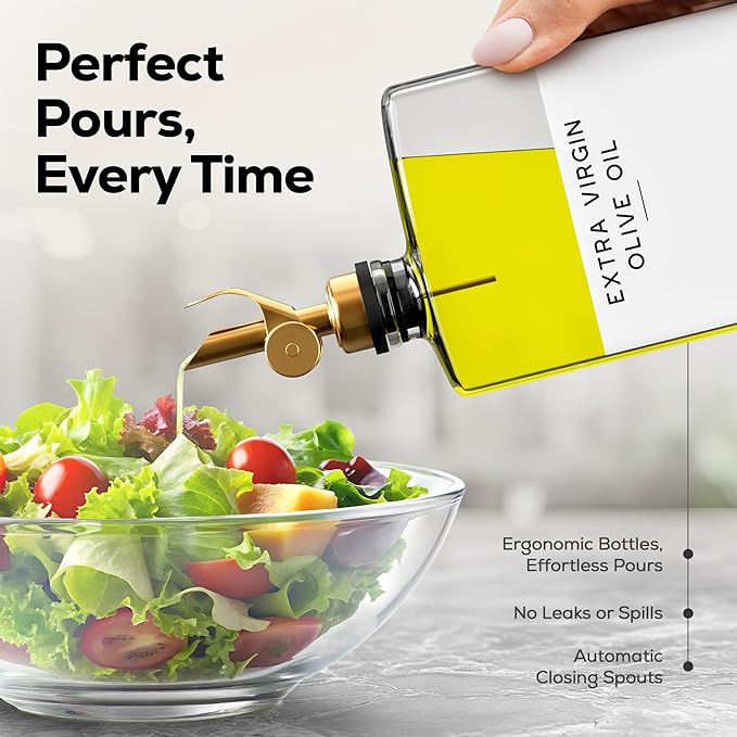 Glass Olive Oil Dispenser Bottle for Kitchen by Brighter Barns - Coffee Syrup Dispenser, Oil and Vinegar Bottle - Modern Kitchen Essentials for Home, Restaurant, Coffee Bar, Airbnb (Clear, Set of 2)