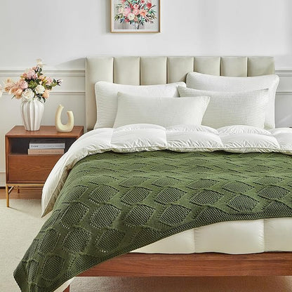 Longhui bedding Chunky Cotton Knit Throw Blanket for Couch, Sofa, Bed, or Chair, Decorative Breathable Fall Cable Knit Blanket 60 x 80 Inches, Large Olive Green