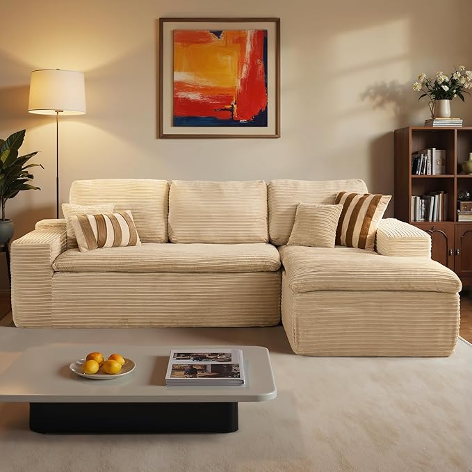 ovios 105” Modular Sectional Sofa with Thicken Seat Cushion, Cloud Couch with Deep Seat, Modern L-Shape Sofas Couches with Chaise,Upholstered Couches for Living Room Bedroom,Camel