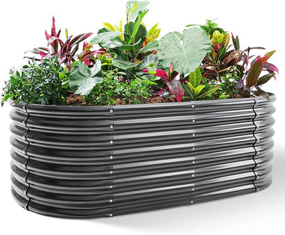 Land Guard Galvanized Planter Raised Beds, 6×3×2ft Galvanized Water Trough, Keyhole Raised Garden Bed Metal (Dark Gray)