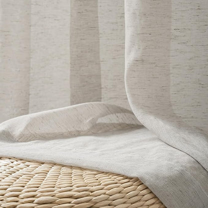 FMFUNCTEX Linen Sheer Curtains for Bedroom, Grey Curtains 96 inches Long for Living Room, Gray Farmhouse French Flax Blend Window Draperies, Rod Pocket 2 Panels Set
