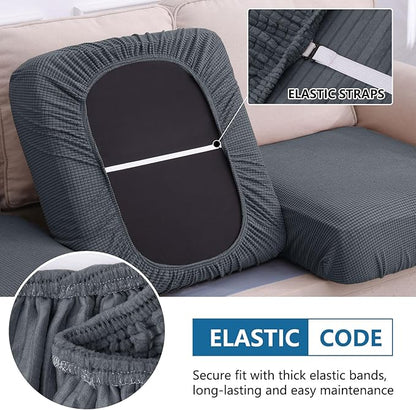 hyha Waterproof Couch Cushion Covers for Pets, Non Slip Sofa Seat Cover for Dogs Washable, Soft Thick Stretch Jacquard Fabric, Sofa Slipcovers with Elastic Bottom (1 Piece for Backrest M, Grey)
