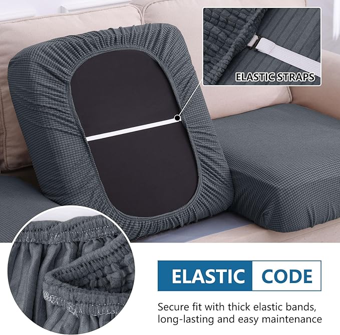 hyha Waterproof Couch Cushion Covers for Pets, Non Slip Sofa Seat Cover for Dogs Washable, Soft Thick Stretch Jacquard Fabric, Sofa Slipcovers with Elastic Bottom (1 Piece for Backrest L, Grey)