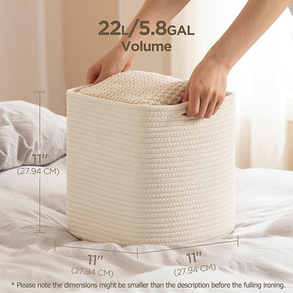 joybest Cube Storage Bins Set of 4, 11inch Cube Baskets Organizer for Nursery, Square Cotton Rope Baskets for Shelves Organizing, Kids Toy, Closet Storage, Beige