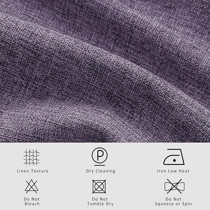 Macochico Pinch Pleated 100% Blackout Curtains Violet Linen Curtains for Bedroom Living Room Farmhouse Thermal Insulated Window Panels Pleated Curtains with Hooks and Tieback 52”Wx72”L 1 Panel