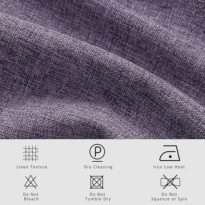 Macochico Pinch Pleated Blackout Curtains 102 Inches Long 100% Blackout Natural Linen Drapes for Bedroom Living Room Windows Farmhouse Burlap Curtains with Tieback 52”Wx102”L Violet 1 Panel