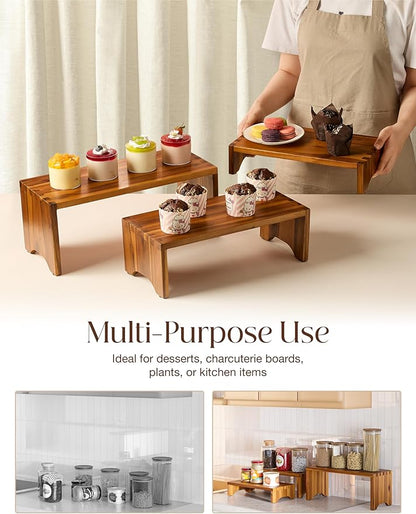 Acacia Wood Risers Display Stands Set of 3 - Wooden 3 Tier Cupcake Stand - 3 Tiered Riser for Vendors - Decorative Display Risers for Food Desserts Stand, Perfume, Funko POP at Party Wedding