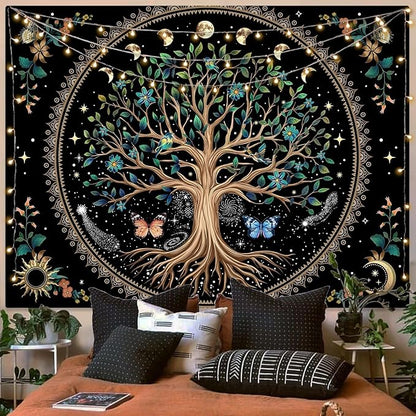 Lunerfex Tree of Life Tapastry Sun and Moon Tapastry Flower Boho Tree Mandala Wall Hanging for Bedroom and Living Room Decor Green Tree 60×80 Inches