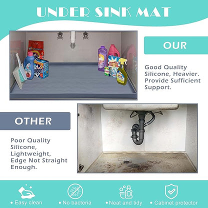 URMONA Waterproof Silicone Under Sink Mat 22'' x 14'' Shelf Liner for Kitchen and Bathroom, Cabinet and Counter Protector, Storage and Organizers, Litter Mat, Pet Cat Puppy Essentials(Light Grey)