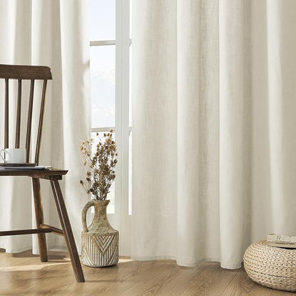 Joydeco Linen Curtains 2 Panel Set,Light Filtering, Ivory on Linen Curtains 90 Inch Curtains for Living Room, Cream Drapes 90 Inches Long Rod Pocket Back Tab Curtains (90" L x 70" W)