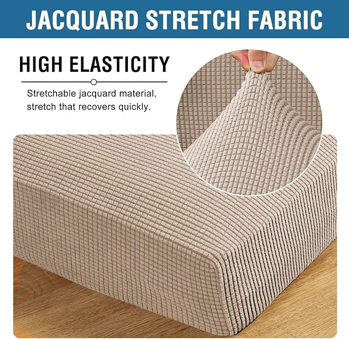 H.VERSAILTEX Super Stretch Individual Seat Cushion Covers Sofa Covers Couch Cushion Covers Slipcover Sets Thick Jacquard Textured Twill Fabric (2 Piece Medium Sofa Cushion Covers, Sand)