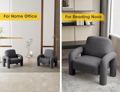 Modern Sherpa Accent Chair, Teddy Upholstered Arm Single Sofa, Cozy Fluffy Reading Chair for Living Room, Bedrooms, Corner (Grey)