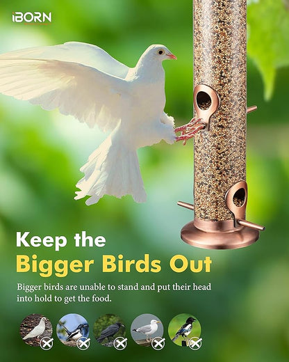 iBorn Metal Bird Feeders Metal Bird Feeder Copper for Outdoors Hanging All Metal Copper Finishing 14 Inch 4Port(Seed is not Included)