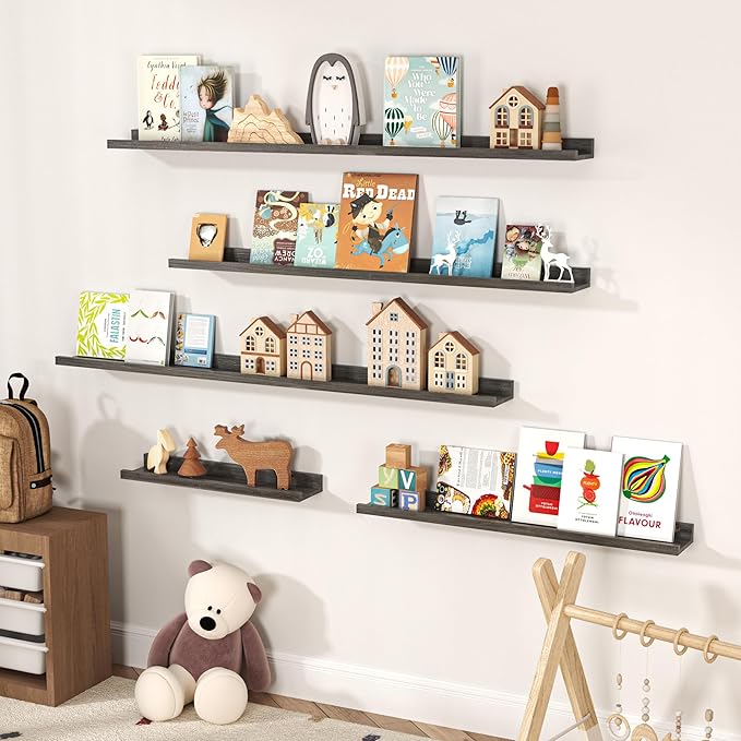 Floating Shelves for Wall, Picture Ledge Shelf 36 Inch Solid Wood Set of 2, Rustic Wall Shelves with Lip, Kids Bookshelf, Photo & Picture Live Edge Floating Shelves for Bedroom, Living Room, Kitchen