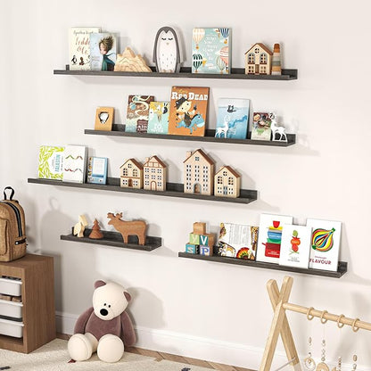 Floating Shelves for Wall, Picture Ledge Shelf 36 Inch Solid Wood Set of 2, Rustic Wall Shelves with Lip, Kids Bookshelf, Photo & Picture Live Edge Floating Shelves for Bedroom, Living Room, Kitchen