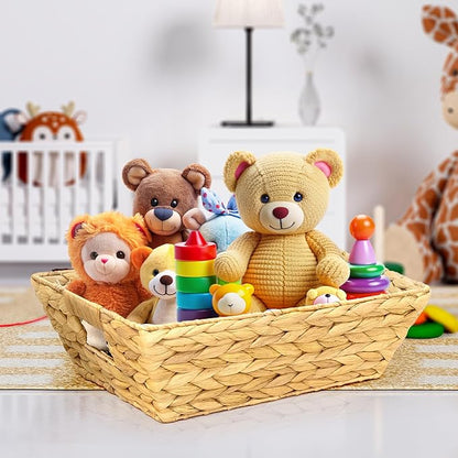 Set of 2 Snack Baskets, Wicker Snack Basket Organizer for Office, Small Wicker Baskets with Handles, (2 Medium Basket)