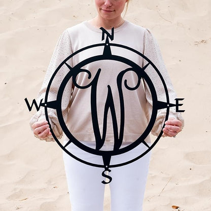 Metal Compass Letter Monogram | Wall Monogram Sign | Nautical Decor | Rustic Compass letter Decor | Wedding Gift, Steel Compass