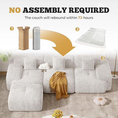 122" Modern L Shaped Modular Sectional Sofa, Boneless Couches for Living Room with Ottoman,4 Seater Convertible Chenille Cloud Couch Sofa Set, No Assembly Required, Beige 1 PCS