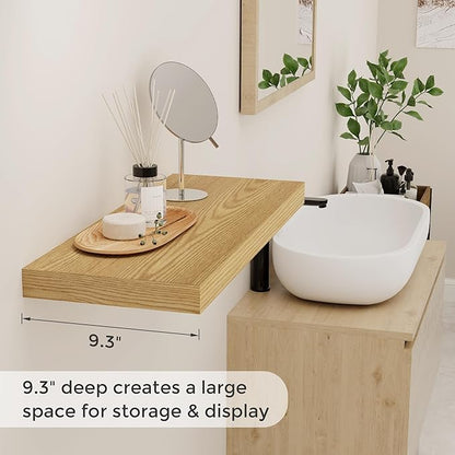 24 x 9 Floating Shelves, 9 Inch Deep Floating Shelf Wall Mounted, 24 Inch Bathroom Shelves Set of 2, Rustic Wood Wall Shelf for Bedroom, Living Room, Oak Color