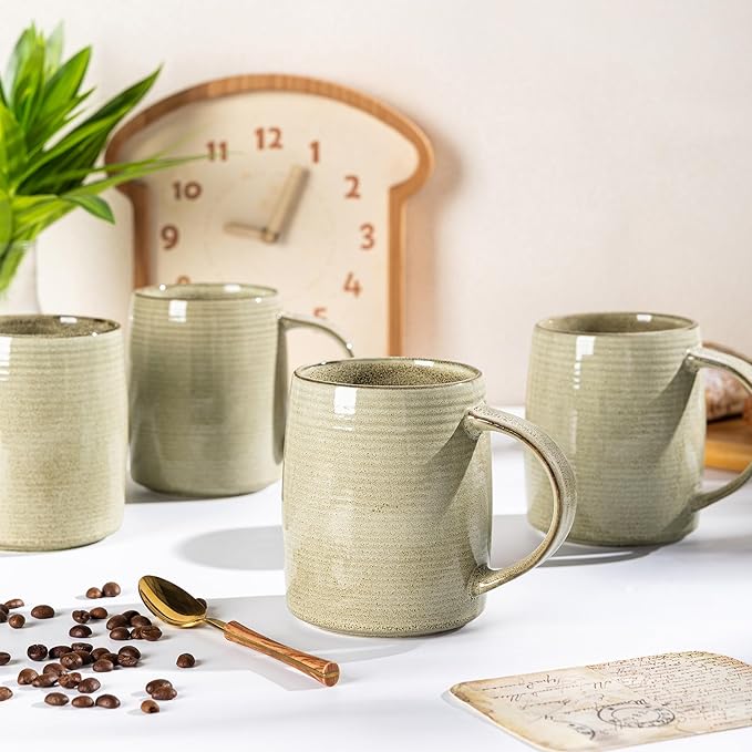 GBHOME Large Coffee Mugs Set of 6, 18oz Handmade Ceramic Coffee Mugs Set with Gradient color for Latte/Tea/Beer/Hot Cocoa, Dishwasher & Microwave Safe, Khaki