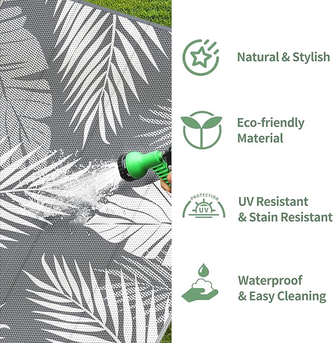 GENIMO Outdoor Rug 4' x 6' Waterproof for Patios Clearance, Reversible Outdoor Plastic Straw Camping Rug Carpet, Large Area Rugs Mats for RV, Camper, Deck, Balcony, Porch, Beach, Picnic, Grey&White
