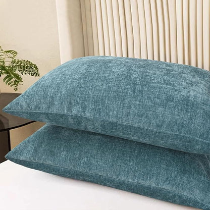CaliTime Throw Pillow Covers Decorative 20 X 26 Inches Pack of 2 Cozy Chenille Standard Pillow Shams Cases for Couch Sofa Bed Living Room Home Smoke Blue
