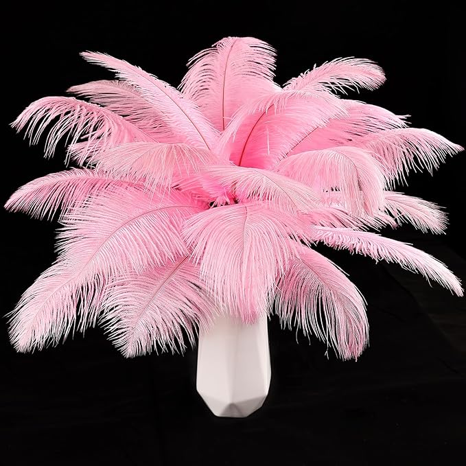 THARAHT Pink Ostrich Feathers 24pcs Natural Bulk 8-10Inch 20cm-25cm for Crafts Wedding Party Centerpieces Flower Arrangement Easter Gatsby and Home Decoration Feathers