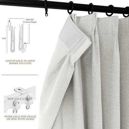 150 Inches Extra Wide Room Divider Draperies, Pinch Pleat Drapes, Absolutely Blackout Sliding Door Drapery, Total Privacy Ceiling Track Curtains, 150" W by 102" L, Greyish White (1 Panel)
