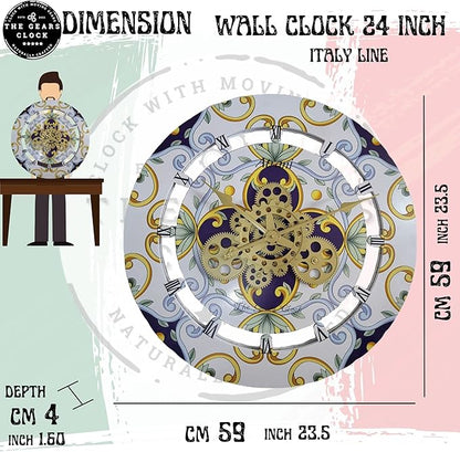 The Gears Clock Wall Clock Italy Collection with Moving Gears (Maiori, 24 inch Round)