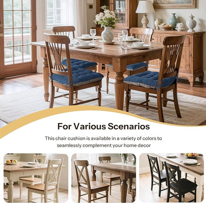 Non Slip Chair Cushions for Dining Chairs Set of 4 Kitchen Chair Cushions 18"x18"x3" Turfted Chair Pads Comfortable and Soft Seat Cushion with Ties, Royal Blue