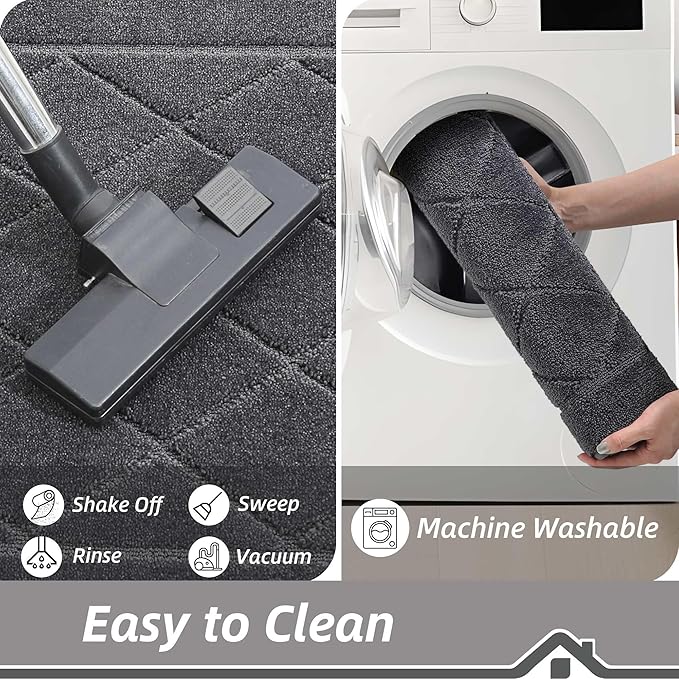 BEQHAUSE Dirt Trapper Door Mat 24" x 60", Doormat Non-Slip Entryway Rugs Washable, Dog Door Mat Stain Resistant and Absorbent Welcome Floor Mat for Front Back Door, Muddy Wet Shoes & Paws, Dark Grey