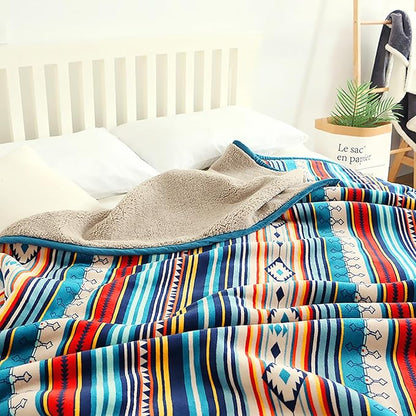 UKELER Bohemian Sherpa Throw 80'' x 60''- Soft Plush Flannel Boho Throw Blankets for Bed/Couch/Sofa/Office/Camping