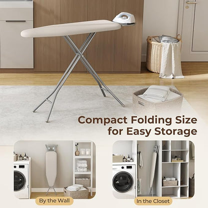 Yaheetech Foldable Ironing Board, Heavy Duty Iron Board with 9 Adjustable Heights, 4 Layer Cover and Safety Iron Rest, 52X14 Compact and Space Save Iron Board for Home Laundry Room Use, Beige