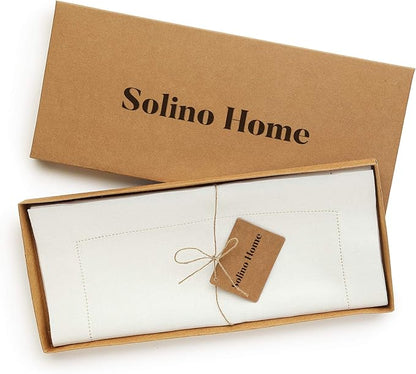 Solino Home Linen Ivory Table Runner 72 Inches Long - 100% Pure Linen Hemstitch Table Runner 14 x 72 Inch for Dresser, Dining, Fall, Autumn, Halloween, Thanksgiving - Classic Hemstitch