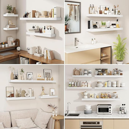 fuqing Floating Shelves for Wall, Bathroom Shelf Wall Mounted for Storage, Shelves with Invisible Bracket for Bedroom, Kitchen, Living Room, Farmhouse Small Book Shelf, 16 Inch Set of 2, White