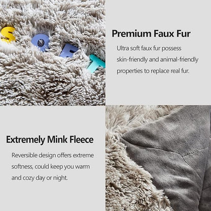 GONAAP Fuzzy Faux Fur Throw Blanket Queen Size Frosty Grey Super Soft Cozy Plush Fuzzy Shaggy Blanket for Couch Sofa Bed (Frosty Grey, Queen(90"x90"))