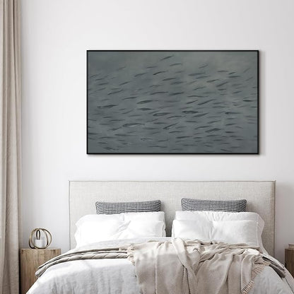 SIGNWIN 36"x60" Extra Large Framed Wall Art Gray School of Fish Minimalist Ocean-Inspired Marine Life Illustration for Home Living Room Bedroom Decor (Frame Assembly Required)