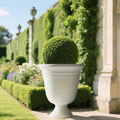 Worth Garden 2-Pack 19.5" H Plastic Urn Planters, Grayish White Large Lightweight Imitation Stone Textured Decorative Flower Plant Pots with Drainage Hole for Indoor Outdoor Patio Front Porch