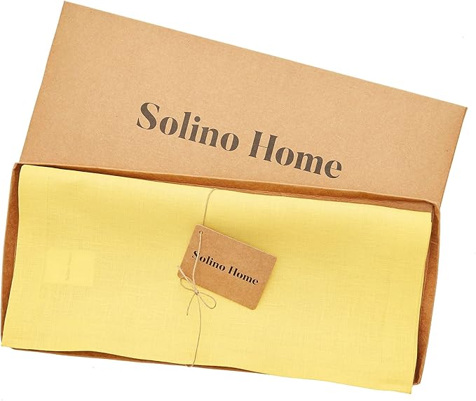 Solino Home Linen Table Runner 90 Inches Long - 100% Pure Linen Sunshine Yellow Dining Table Runner 14 x 90 Inch - Fete