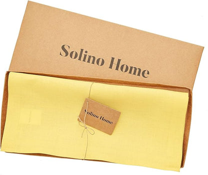 Solino Home Linen Table Runner 90 Inches Long - 100% Pure Linen Sunshine Yellow Dining Table Runner 14 x 90 Inch - Fete