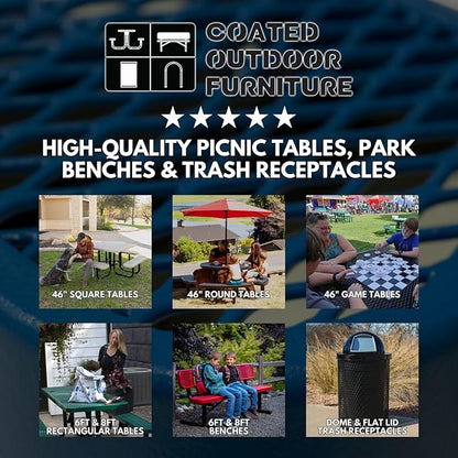 Heavy-Duty Portable Outdoor Picnic Table with Umbrella Hole, Punched Steel Patio Dining Furniture Made in America (46" Round Top, Yellow)