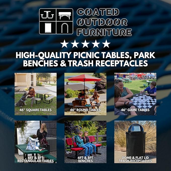 Heavy-Duty Portable Outdoor Picnic Table with Umbrella Hole, Expanded Metal Commercial-Grade Patio Dining Furniture Made in America (46" Round Top, Tan)