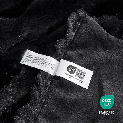 Cozy Bliss Faux Fur Throw Blanket for Couch, Fuzzy Soft Plush Thick Bubble Blanket for Sofa Bedroom Living Room, 108 * 90 Inches Black