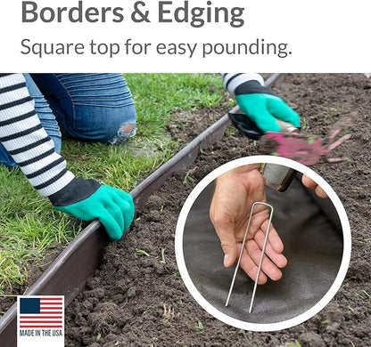 Pinnacle Mercantile USA Made 50 Pack Garden Landscape Staples Weed Barrier Fabric Stakes Galvanized 6 inch Pins Anti Rust Sod Staple 11 Gauge Steel