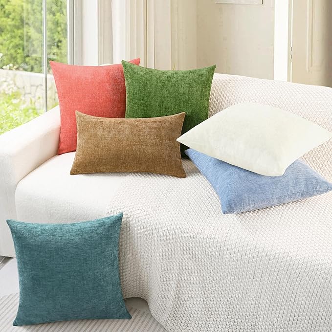 CaliTime Throw Pillow Covers Decorative 24 X 24 Inches Pack of 2 Cozy Chenille Cushion Cases for Couch Sofa Bed Living Room Home Forest Green